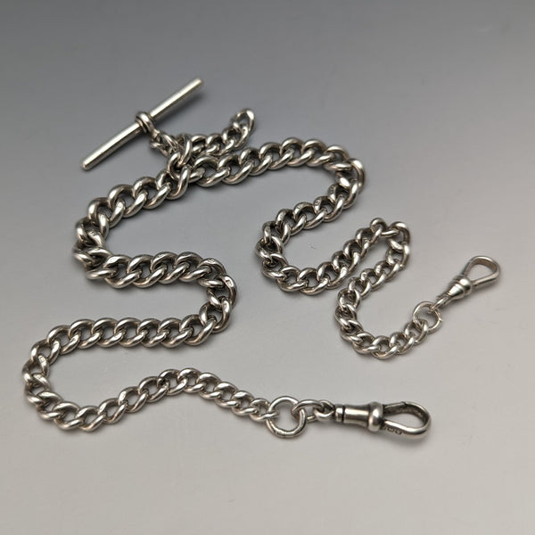 Around 1920 British Antique Sterling Silver Double Albert Chain 53g No Fob