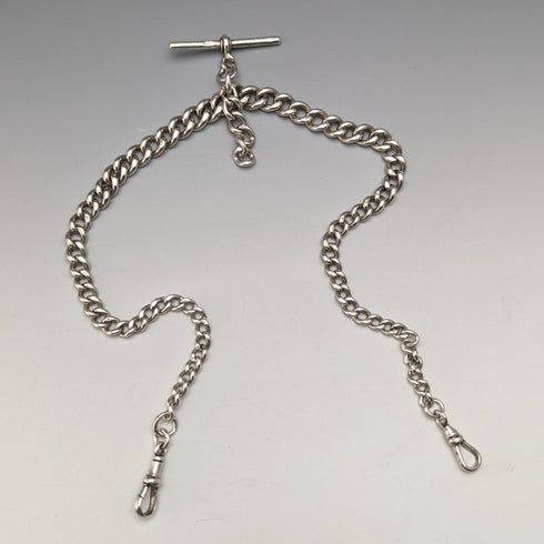 Around 1920 British Antique Sterling Silver Double Albert Chain 53g No Fob