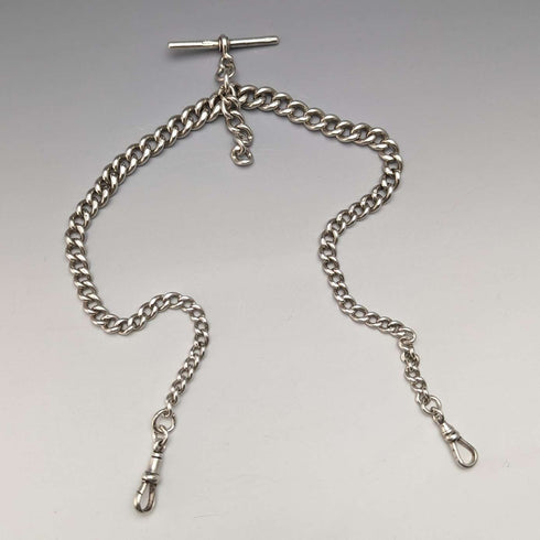Around 1920 British Antique Sterling Silver Double Albert Chain 53g No Fob