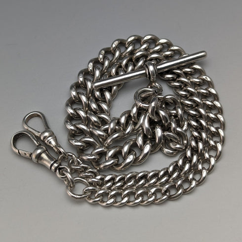 Around 1920 British Antique Sterling Silver Double Albert Chain 53g No Fob