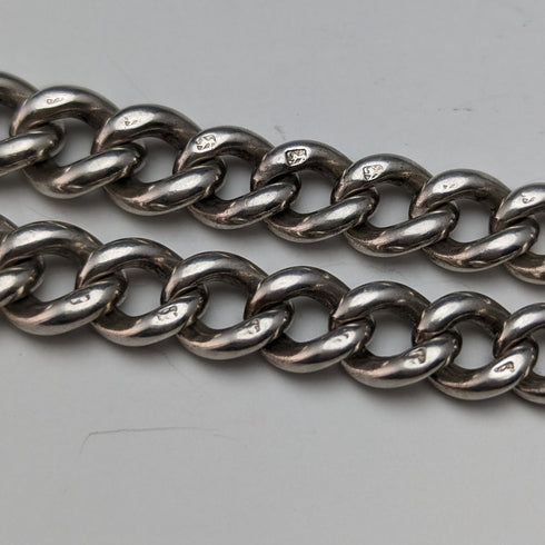 Around 1920 British Antique Sterling Silver Double Albert Chain 53g No Fob