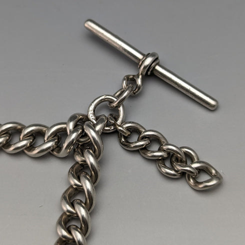 Around 1920 British Antique Sterling Silver Double Albert Chain 53g No Fob
