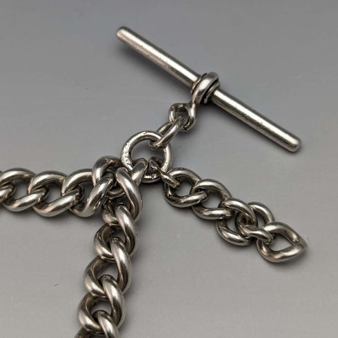 Around 1920 British Antique Sterling Silver Double Albert Chain 53g No Fob