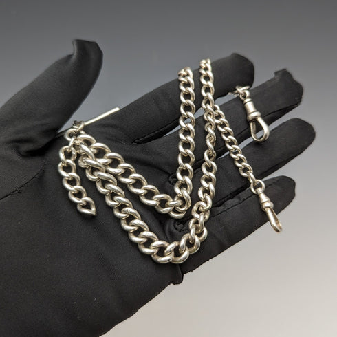 Around 1920 British Antique Sterling Silver Double Albert Chain 53g No Fob