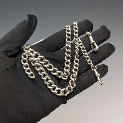 Around 1920 British Antique Sterling Silver Double Albert Chain 53g No Fob
