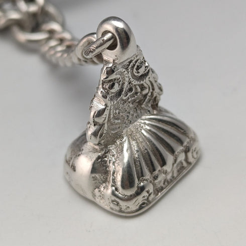 Around 1914 British Antique Sterling Silver Double Albert Chain 56g Sterling Silver Seal Fob