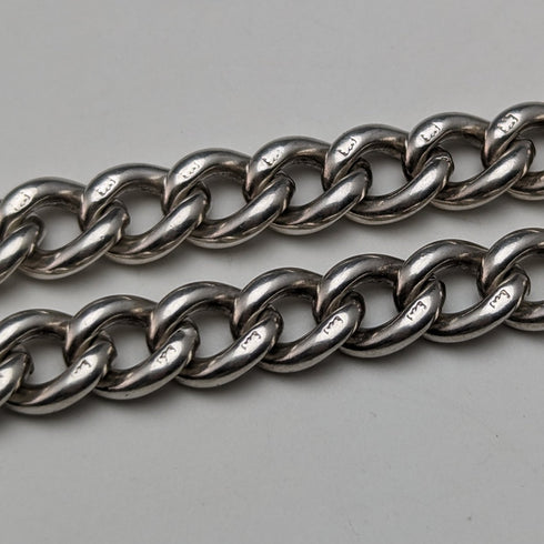 Around 1914 British Antique Sterling Silver Double Albert Chain 56g Sterling Silver Seal Fob