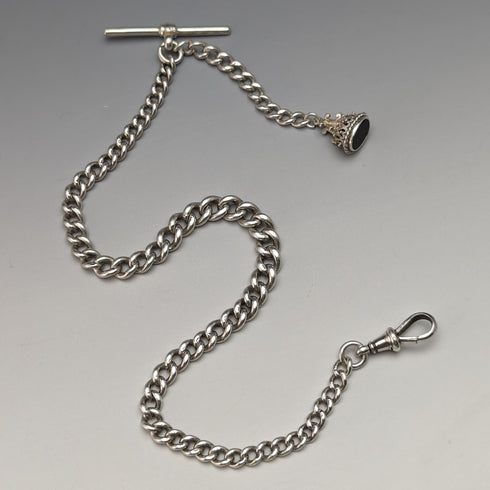 1902 年左右英國古董純銀阿爾伯特鏈 39 克黑瑪瑙密封扣