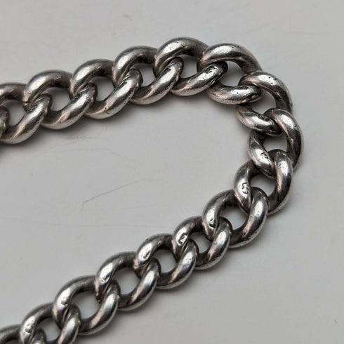 Around 1902 British Antique Sterling Silver Albert Chain 39g Black Onyx Seal Fob