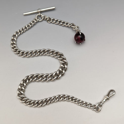 1907年頃 英国アンティーク 純銀製アルバートチェーン 50g クロウ&ボウルフォブ