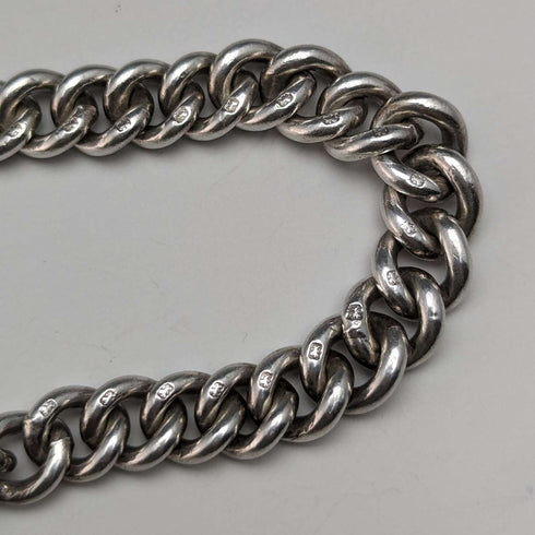 Around 1907 British Antique Sterling Silver Albert Chain 50g Crow & Bowl Fob