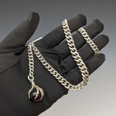 Around 1907 British Antique Sterling Silver Albert Chain 50g Crow & Bowl Fob