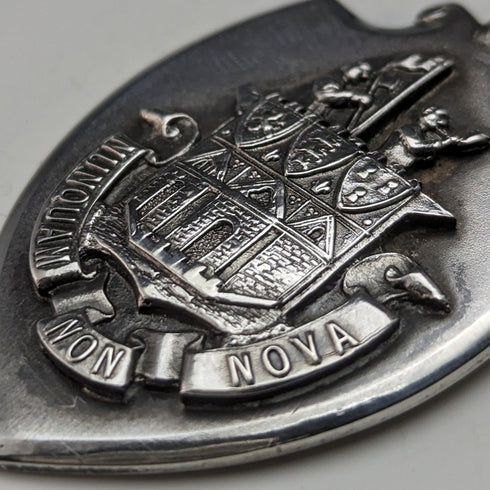 1928 British Vintage Sterling Silver Shield Fob in Fattorini & Sons Case