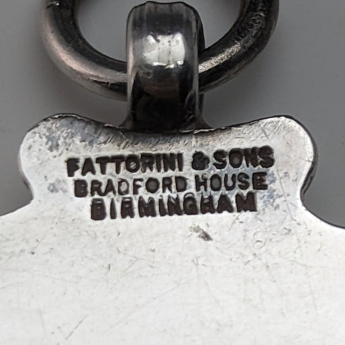 1928 British Vintage Sterling Silver Shield Fob in Fattorini & Sons Case