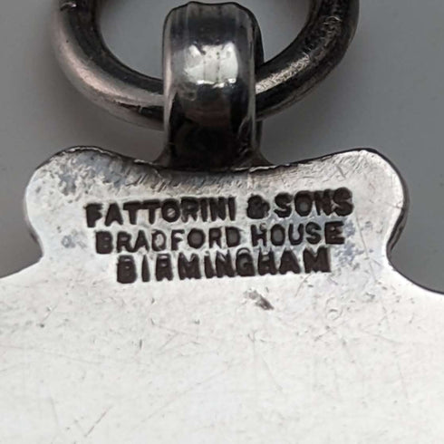 1928 British Vintage Sterling Silver Shield Fob in Fattorini & Sons Case