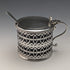 1910 British Antique Pure Silver & Bluegrass Mustard Pot & Spoon Vander & Hedges