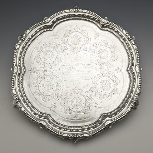 1895 British Antique Sterling Silver Salva Diameter 22cm 363g CHARLES BOYTON