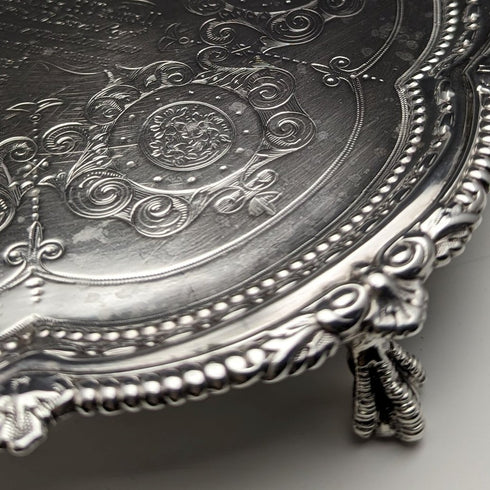 1895 British Antique Sterling Silver Salva Diameter 22cm 363g CHARLES BOYTON