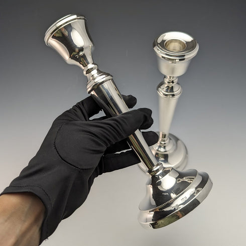 1984 British Vintage Sterling Silver Candle Stand Candelabra Pair Mappin & Webb