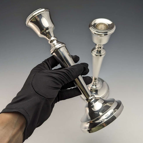 1984 British Vintage Sterling Silver Candle Stand Candelabra Pair Mappin & Webb