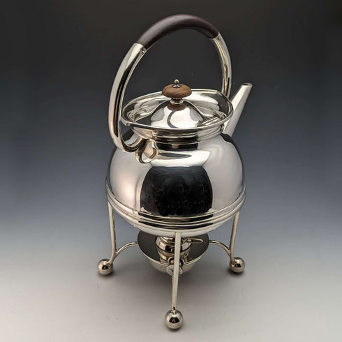 1930 British Vintage Silver Plate Kettle & Burner Stand Set George Wish