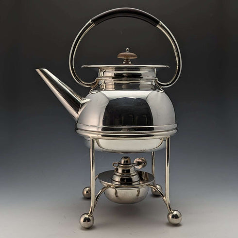 1930 British Vintage Silver Plate Kettle & Burner Stand Set George Wish