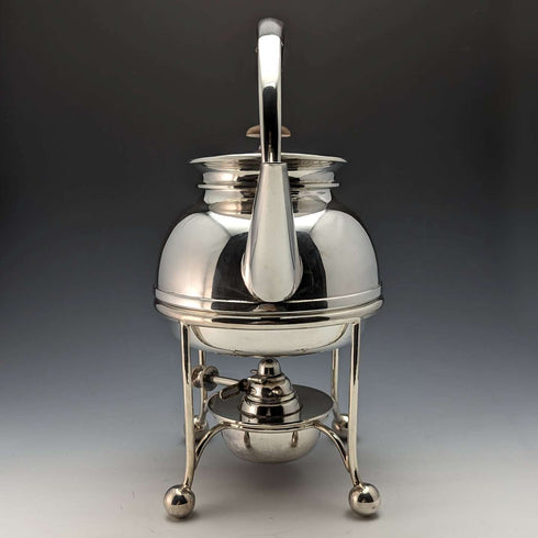 1930 British Vintage Silver Plate Kettle & Burner Stand Set George Wish