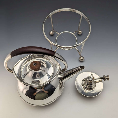 1930 British Vintage Silver Plate Kettle & Burner Stand Set George Wish
