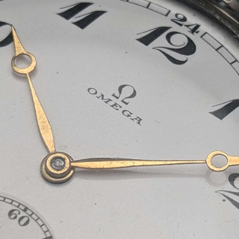 Around 1920 Antique Omega pocket watch silver plated open face with translation