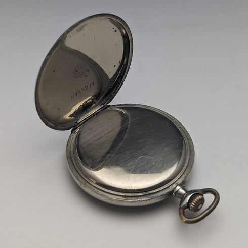 1920 年左右古董歐米茄懷錶鍍銀開放式錶盤帶翻譯