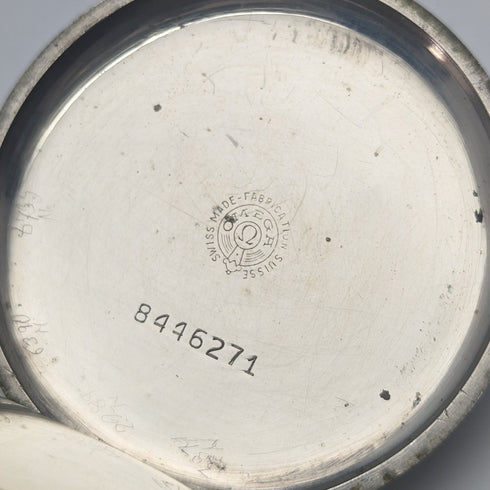 1920 年左右古董歐米茄懷錶鍍銀開放式錶盤帶翻譯