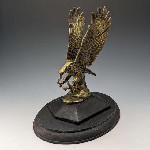 Antique Brass Bald Eagle Pocket Watch Holder with Wooden Base