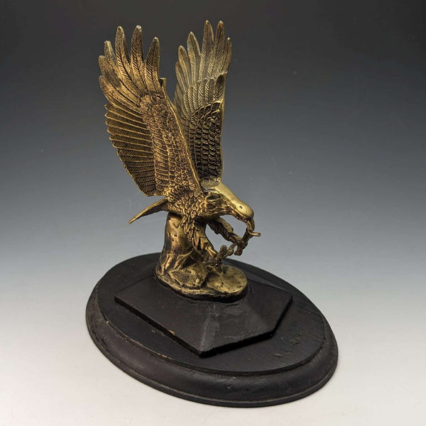 Antique Brass Bald Eagle Pocket Watch Holder with Wooden Base