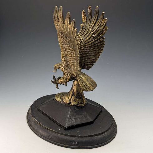 Antique Brass Bald Eagle Pocket Watch Holder with Wooden Base