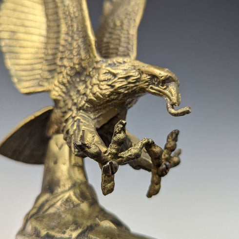 Antique Brass Bald Eagle Pocket Watch Holder with Wooden Base