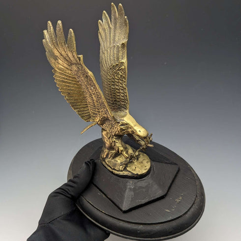 Antique Brass Bald Eagle Pocket Watch Holder with Wooden Base