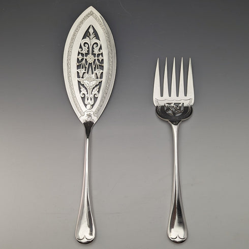 19 世紀末英國古董銀盤魚服務器套裝 LEE & WIGFULL 木盒裝