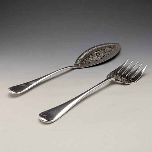 19 世紀末英國古董銀盤魚服務器套裝 LEE & WIGFULL 木盒裝