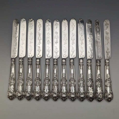 1864 年英國古董純銀甜點餐具 12 對套裝總計 912 克木盒裝 Harrison Brothers & Howson