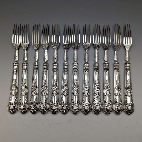 1864 年英國古董純銀甜點餐具 12 對套裝總計 912 克木盒裝 Harrison Brothers & Howson