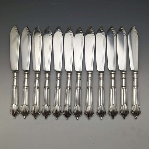 Around 1890 British antique silver plated cutlery 12 pair set in wooden box William Gallimore