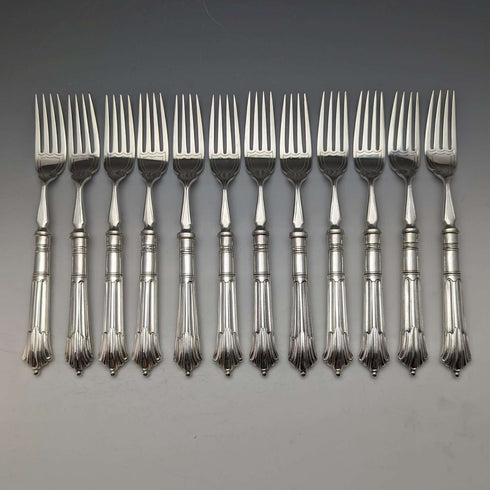 Around 1890 British antique silver plated cutlery 12 pair set in wooden box William Gallimore