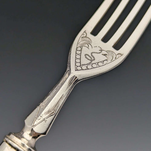 Around 1900 British antique silver plated cutlery 12 pair set in wooden box Walker & Hall