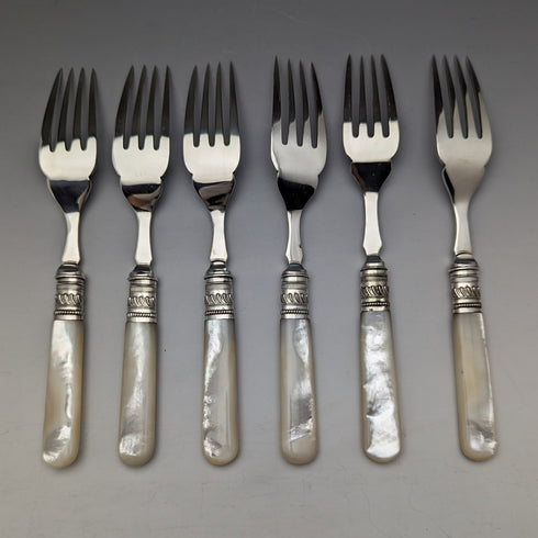 1890 年左右英國古董白色珍珠貝柄餐具 6 對套裝木盒 Joseph Elliot