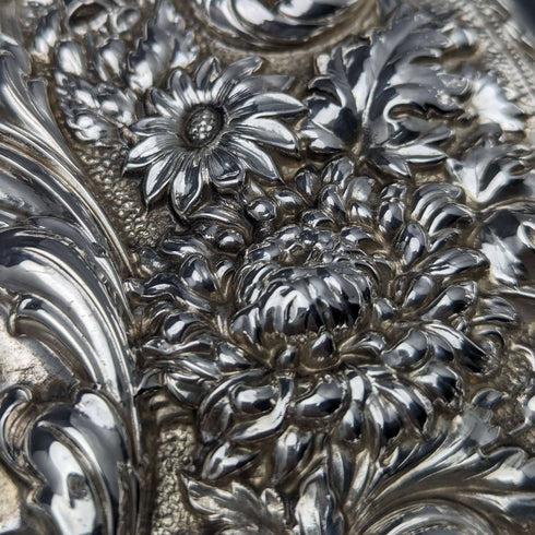 1909 British Antique Pure Silver Relief Engraving Dressing Table Tray 354g WGKeight