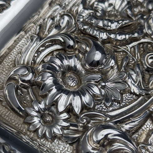 1909 年英國古董純銀浮雕雕刻梳妝台托盤 354 克 WGKeight