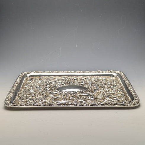 1909 年英國古董純銀浮雕雕刻梳妝台托盤 354 克 WGKeight