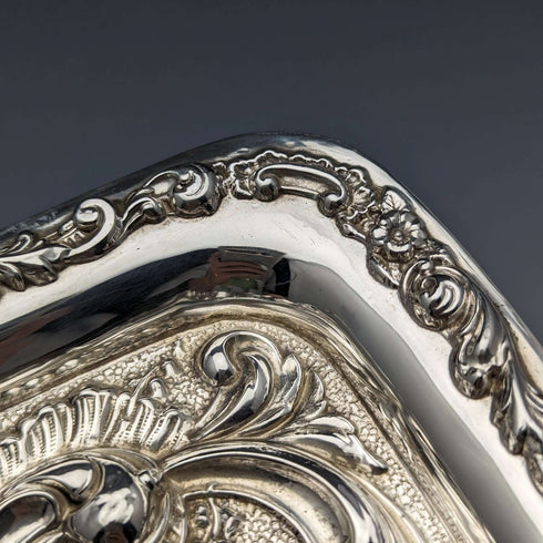 1909 British Antique Pure Silver Relief Engraving Dressing Table Tray 354g WGKeight