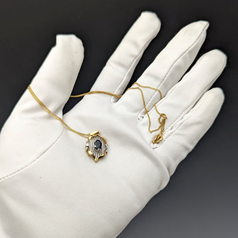 1965年頃 英国ヴィンテージジュエリー K9ゴールド&サファイア ペンダント ネックレス