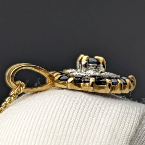 英國復古珠寶 K9 金和藍寶石心形吊墜項鍊